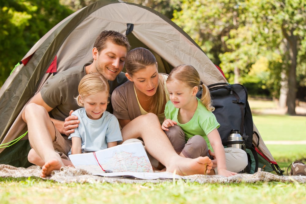 Family camping in the park