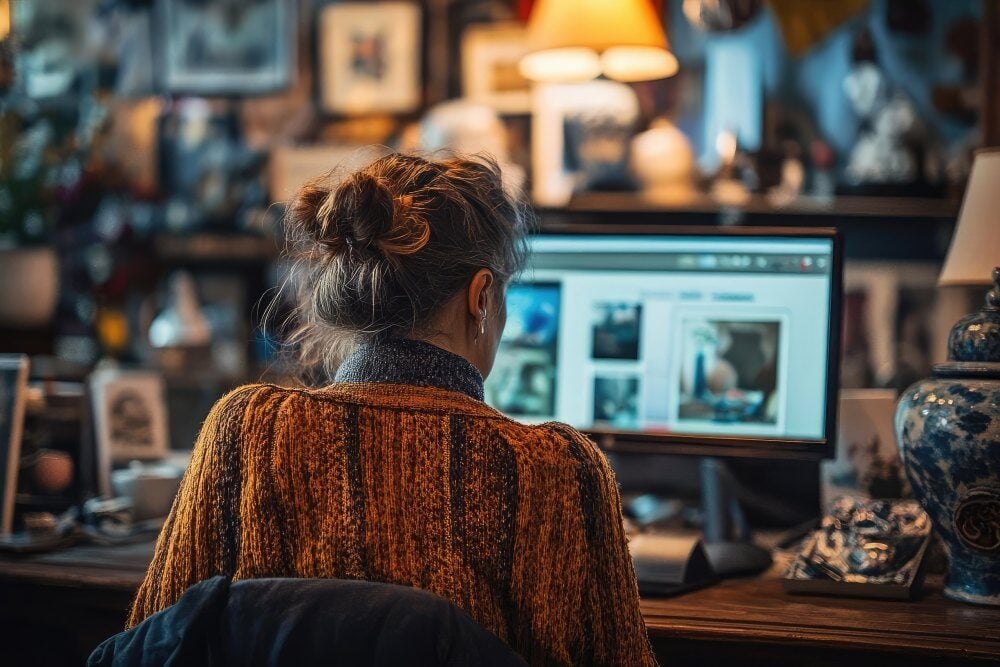 Mature woman browsing an online auction