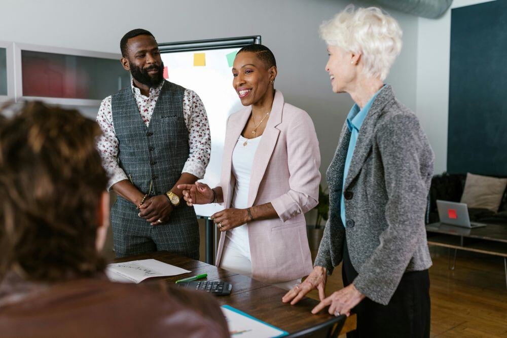 Nonprofit team discussing a grant proposal