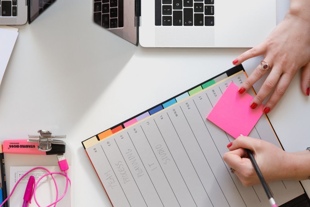 Planner book and stick note